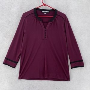 Karl Lagerfeld Blouse Womens LARGE Burgandy Maroon Elbow Sleeve Slinky Top Shirt